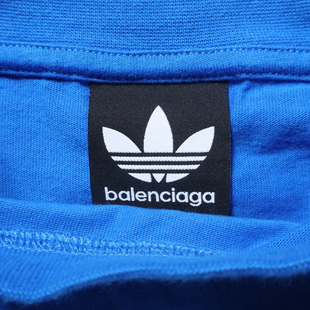 BALENCIAGA(バレンシアガ) ×adidas アディダス トレフォイル ロゴプリント モックネック 半袖Tシャツ カットソー ブルー 739101 レディース