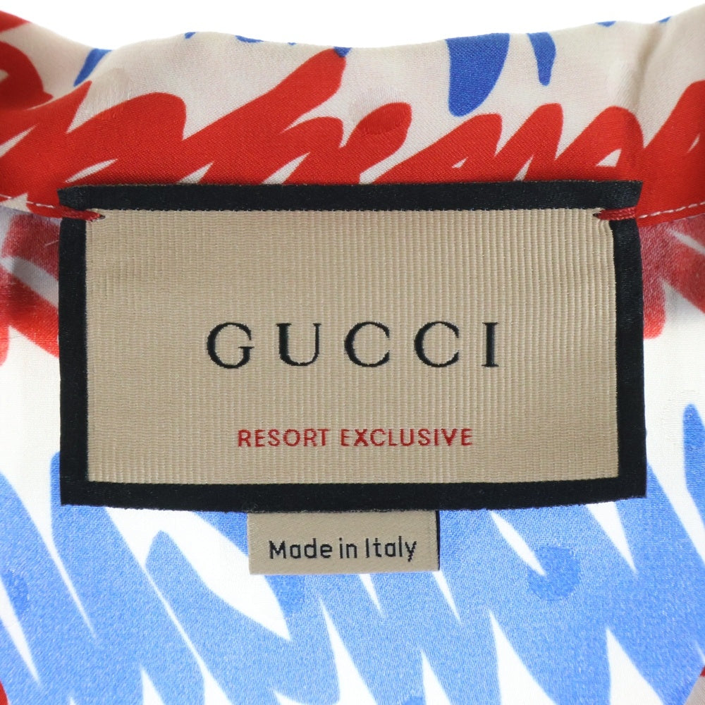 GUCCI(グッチ) グラフィック 総柄プリント シルク オープンカラー 半袖