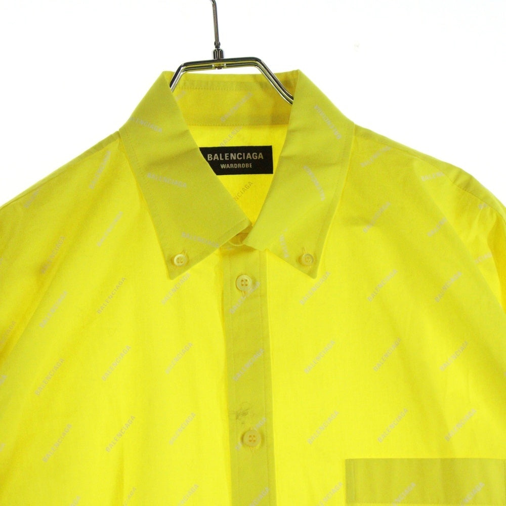 BALENCIAGA(バレンシアガ) ALL OVER オールオーバーロゴプリント ボタンダウン 長袖シャツ イエロー 534333 レディース