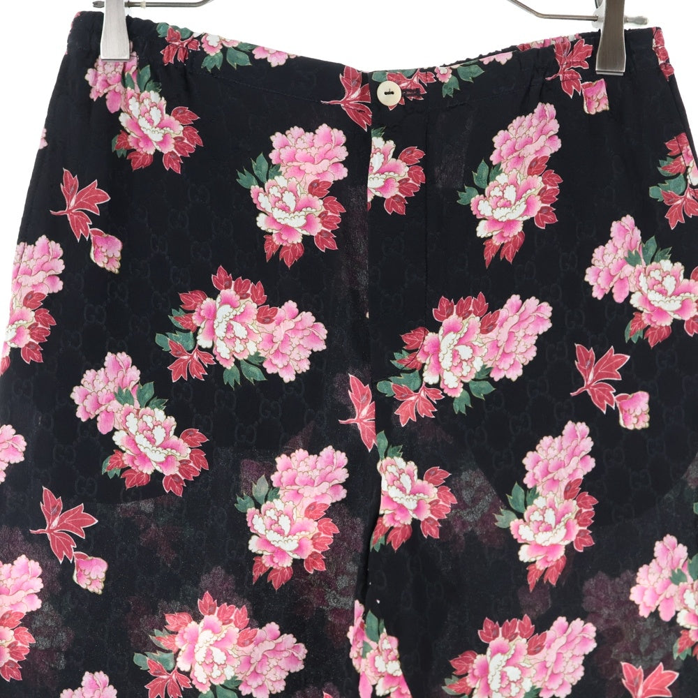 GUCCI(グッチ) GG フラワー総柄プリント シルク ハーフ ショートパンツ ショーツ ブラック/ピンク レディース 624399
