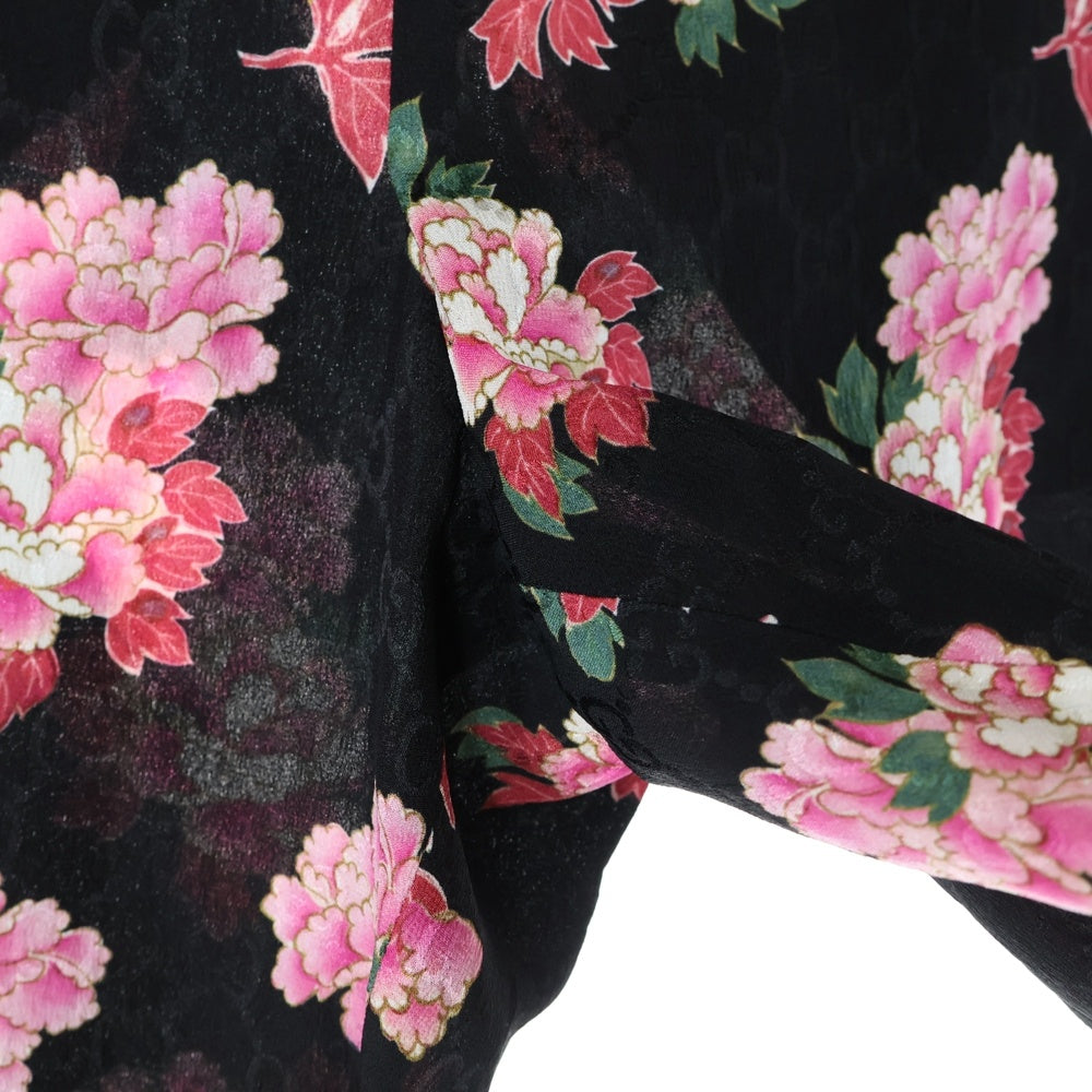 GUCCI(グッチ) GG フラワー総柄プリント シルク ハーフ ショートパンツ ショーツ ブラック/ピンク レディース 624399