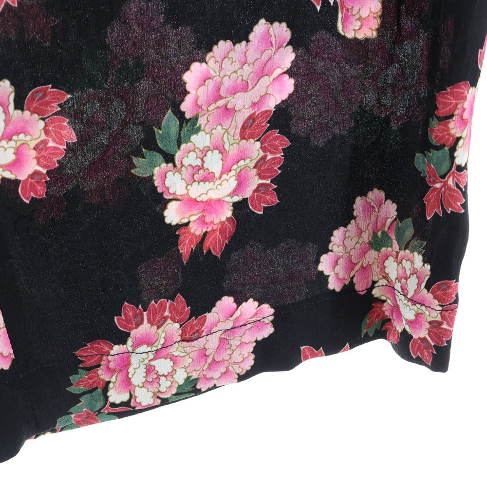 GUCCI(グッチ) GG フラワー総柄プリント シルク ハーフ ショートパンツ ショーツ ブラック/ピンク レディース 624399