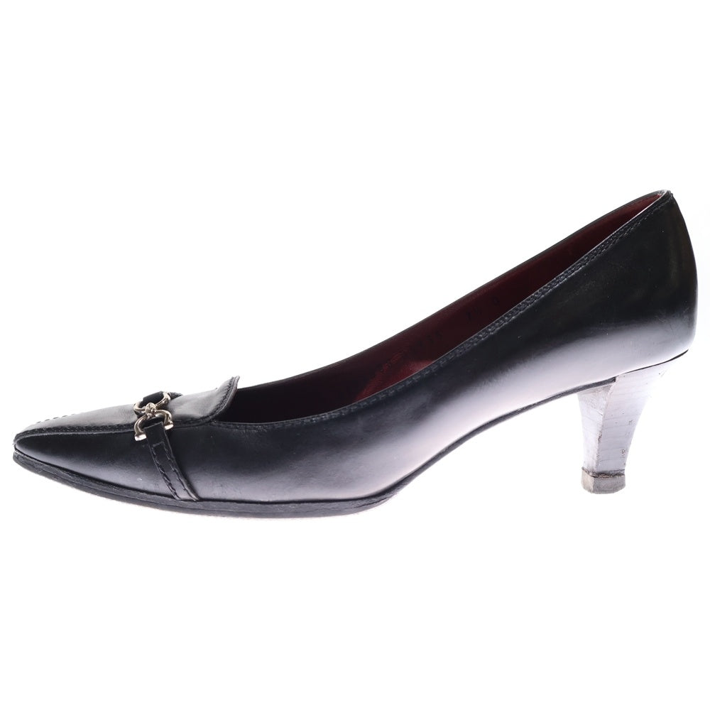 FERRAGAMO(フェラガモ) ガンチーニ ロゴプレート レザー ヒール パンプス シューズ ブラック レディース
