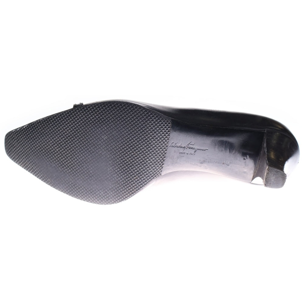 FERRAGAMO(フェラガモ) ガンチーニ ロゴプレート レザー ヒール パンプス シューズ ブラック レディース