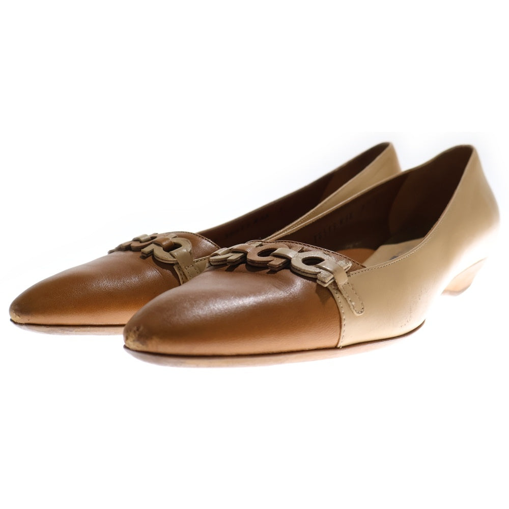 FERRAGAMO(フェラガモ) ガンチーニ レザー バイカラー パンプス シューズ ベージュ/ブラウン レディース