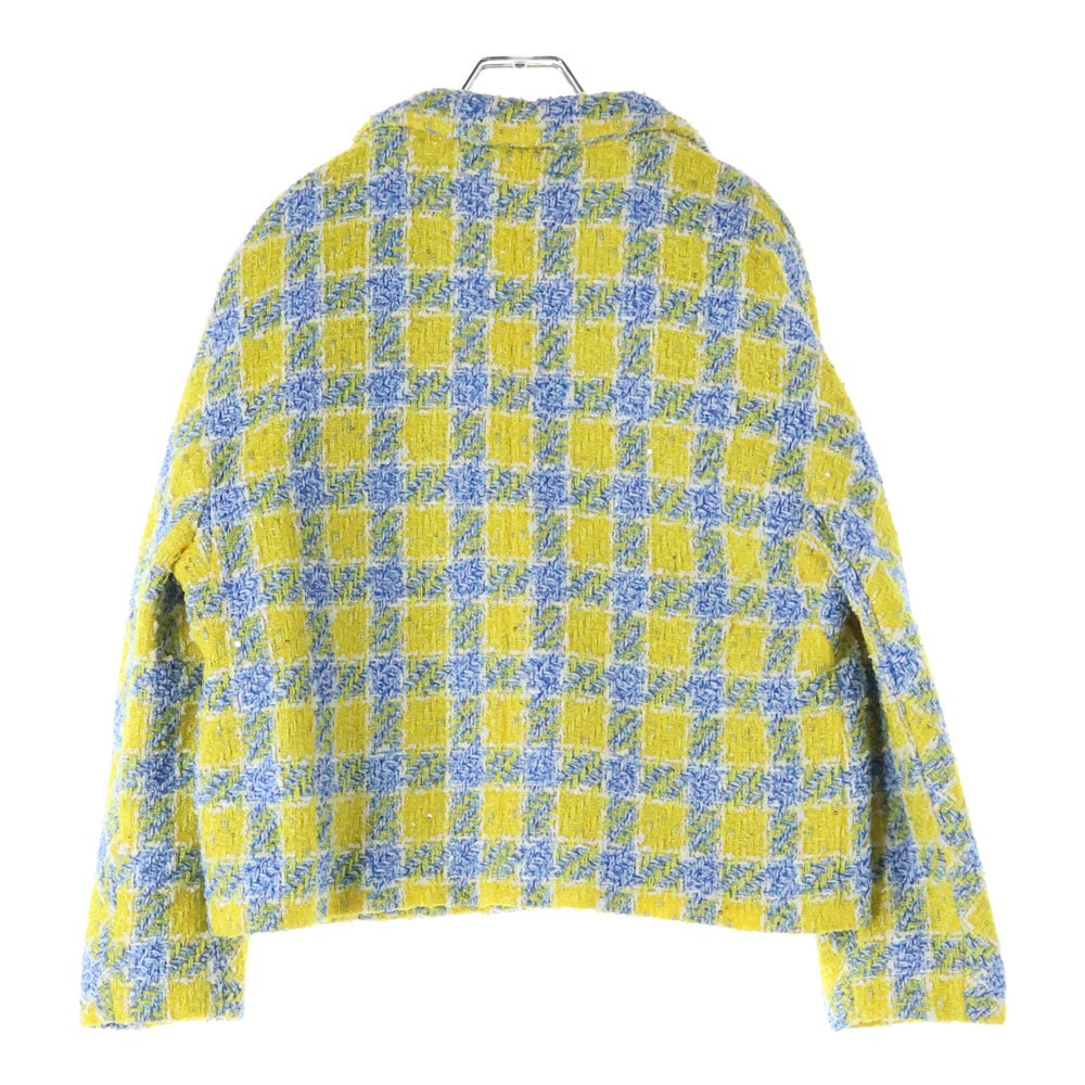 GUCCI(グッチ) インターロッキングG ロゴボタン ラメツイード チェック総柄 2B テーラードジャケット イエロー/ブルー 752649 レディース