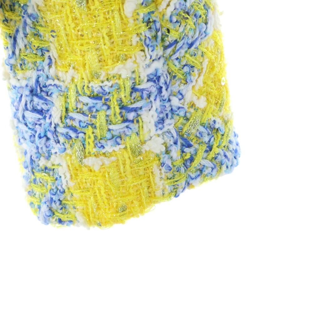 GUCCI(グッチ) インターロッキングG ロゴボタン ラメツイード チェック総柄 2B テーラードジャケット イエロー/ブルー 752649 レディース