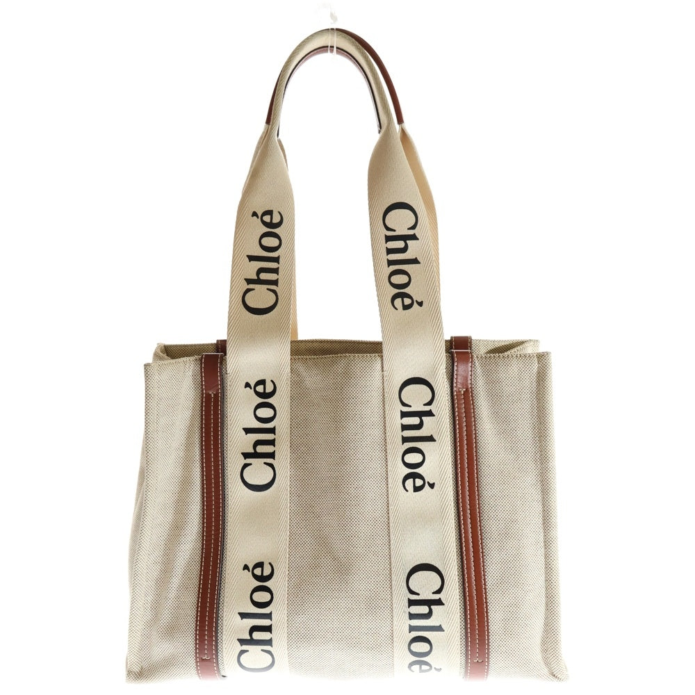 Chloe(クロエ) ウッディ ミディアム トートバッグ ベージュ キャンバス レディース