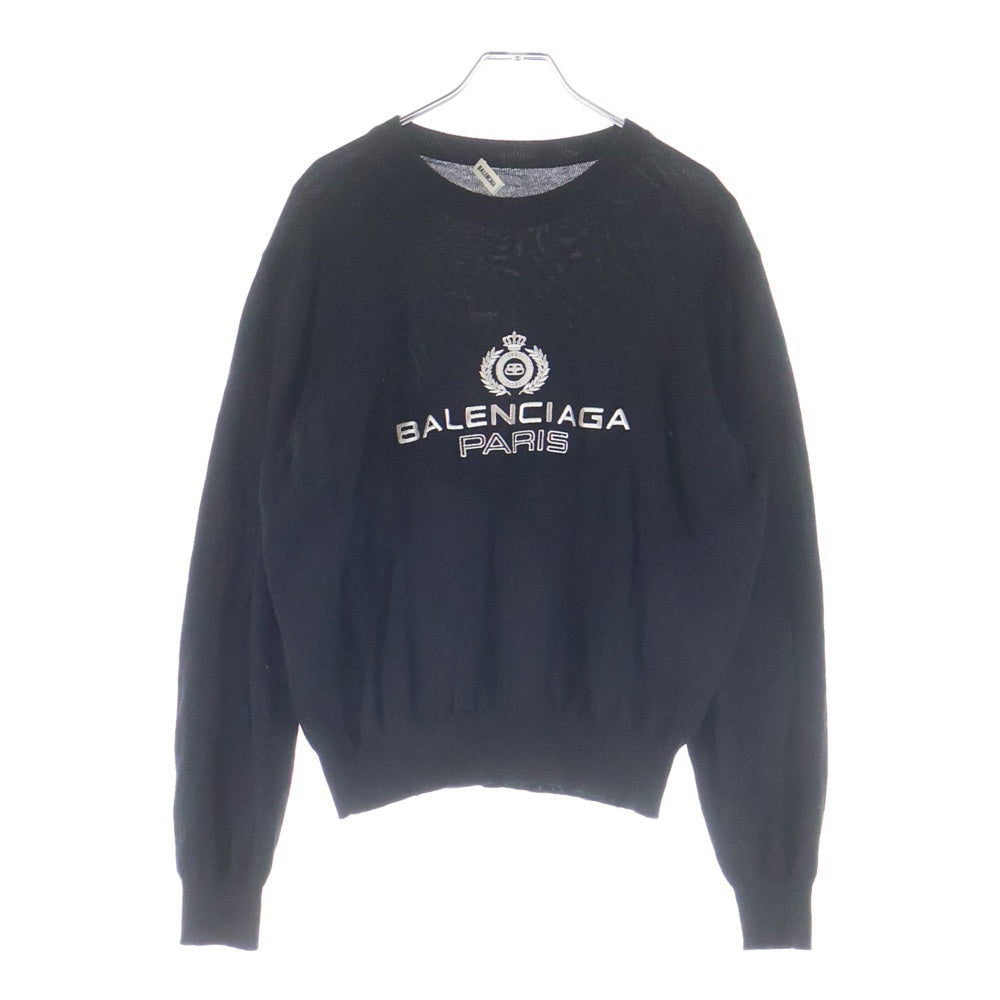 BALENCIAGA(バレンシアガ) エンブレム ロゴ刺繍 ウール クルーネック プルオーバー 長袖ニット セーター ブラック 595106 レディース