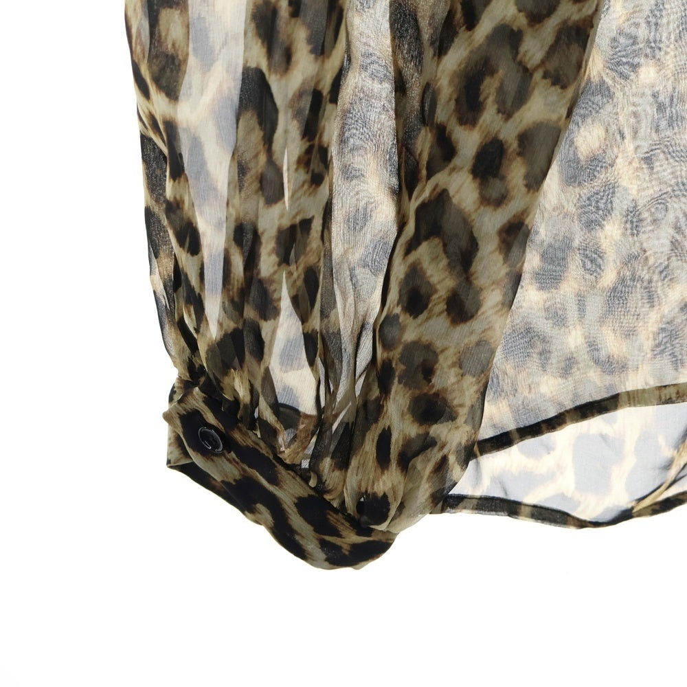 CELINE(セリーヌ) レオパード総柄 シルク シースルー トップス ブラウン レディース 2B077213D
