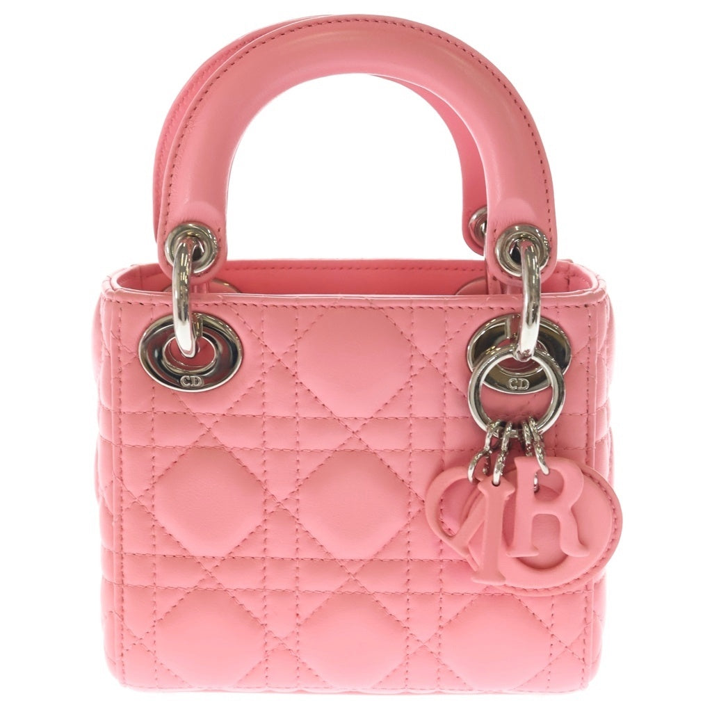Christian Dior(クリスチャンディオール) レディディオール マイクロ ピンク レザー ハンドバッグ 2wayショルダーバッグ シルバー金具 レディース