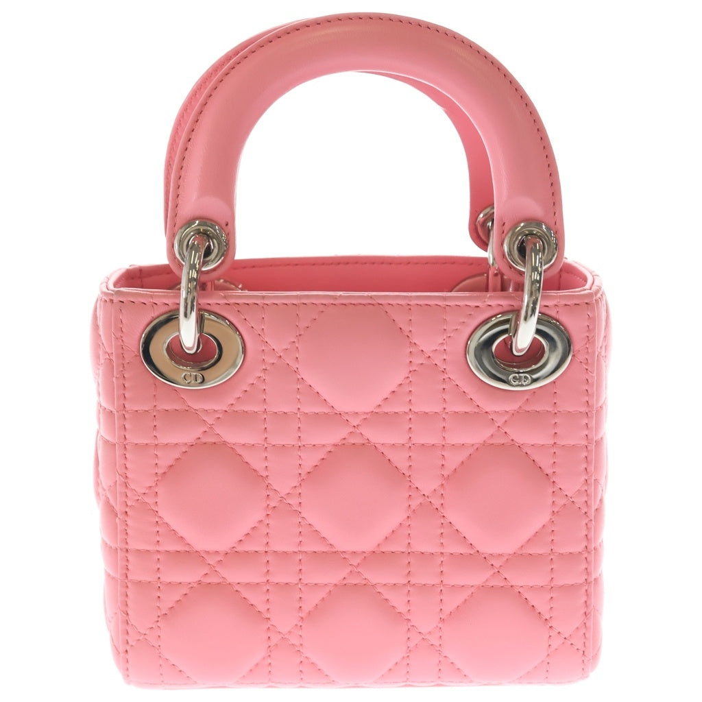Christian Dior(クリスチャンディオール) レディディオール マイクロ ピンク レザー ハンドバッグ 2wayショルダーバッグ シルバー金具 レディース