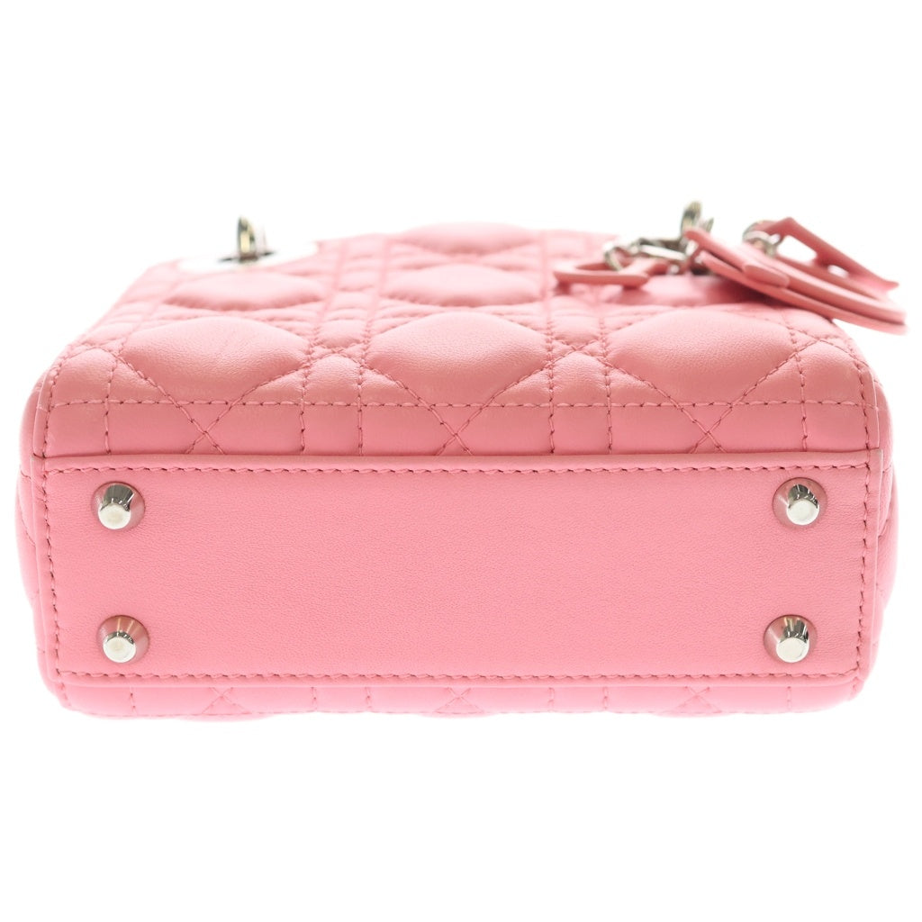 Christian Dior(クリスチャンディオール) レディディオール マイクロ ピンク レザー ハンドバッグ 2wayショルダーバッグ シルバー金具 レディース