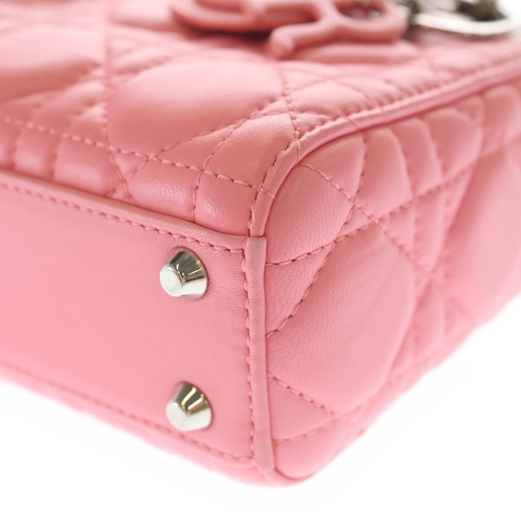 Christian Dior(クリスチャンディオール) レディディオール マイクロ ピンク レザー ハンドバッグ 2wayショルダーバッグ シルバー金具 レディース