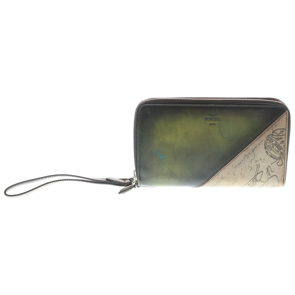 Berluti(ベルルッティ) タリ マキシウォレット ロングウォレット 長財布 カードケース グリーン×ベージュ スクリットレザー シルバー金具 レディース