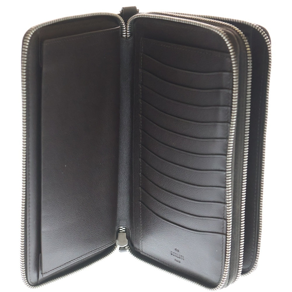 Berluti(ベルルッティ) タリ マキシウォレット ロングウォレット 長財布 カードケース グリーン×ベージュ スクリットレザー シルバー金具 レディース