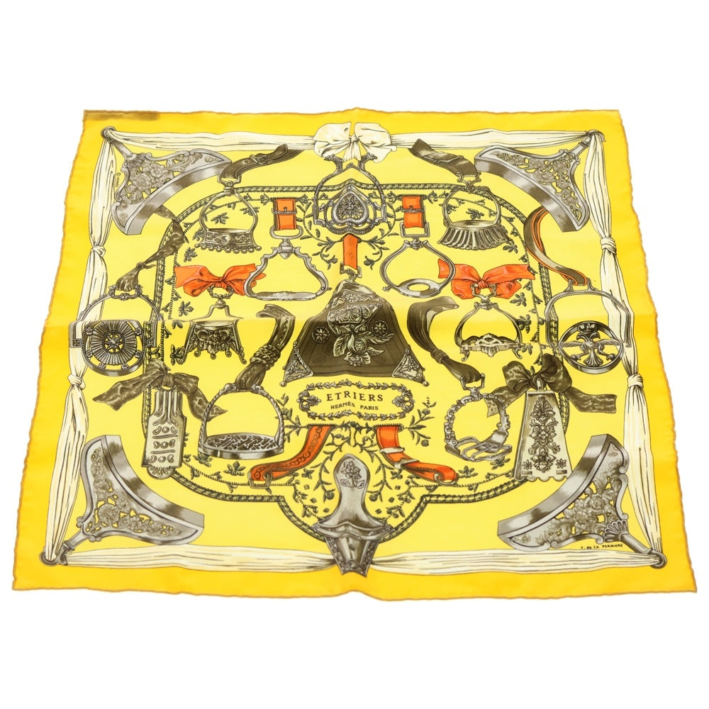 HERMES(エルメス) カレ40 Etriers シルクスカーフ イエロー レディース