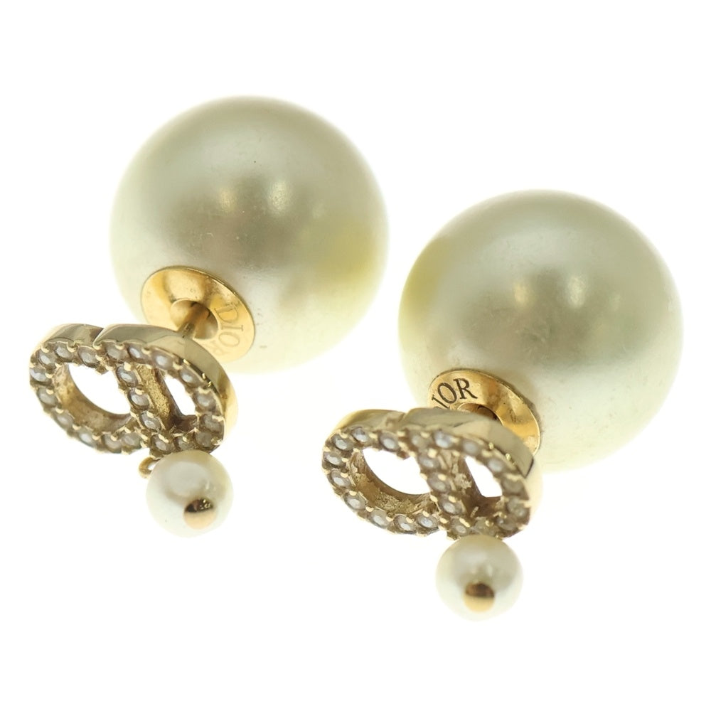 Christian Dior(クリスチャンディオール) CDロゴ ラインストーン パールピアス ゴールド GP レディース