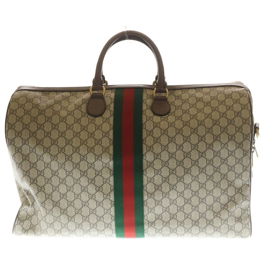 GUCCI(グッチ) オフディア ダッフルバッグ ラージ GGスプリーム シェリーライン ボストンバッグ ブラウン 834460