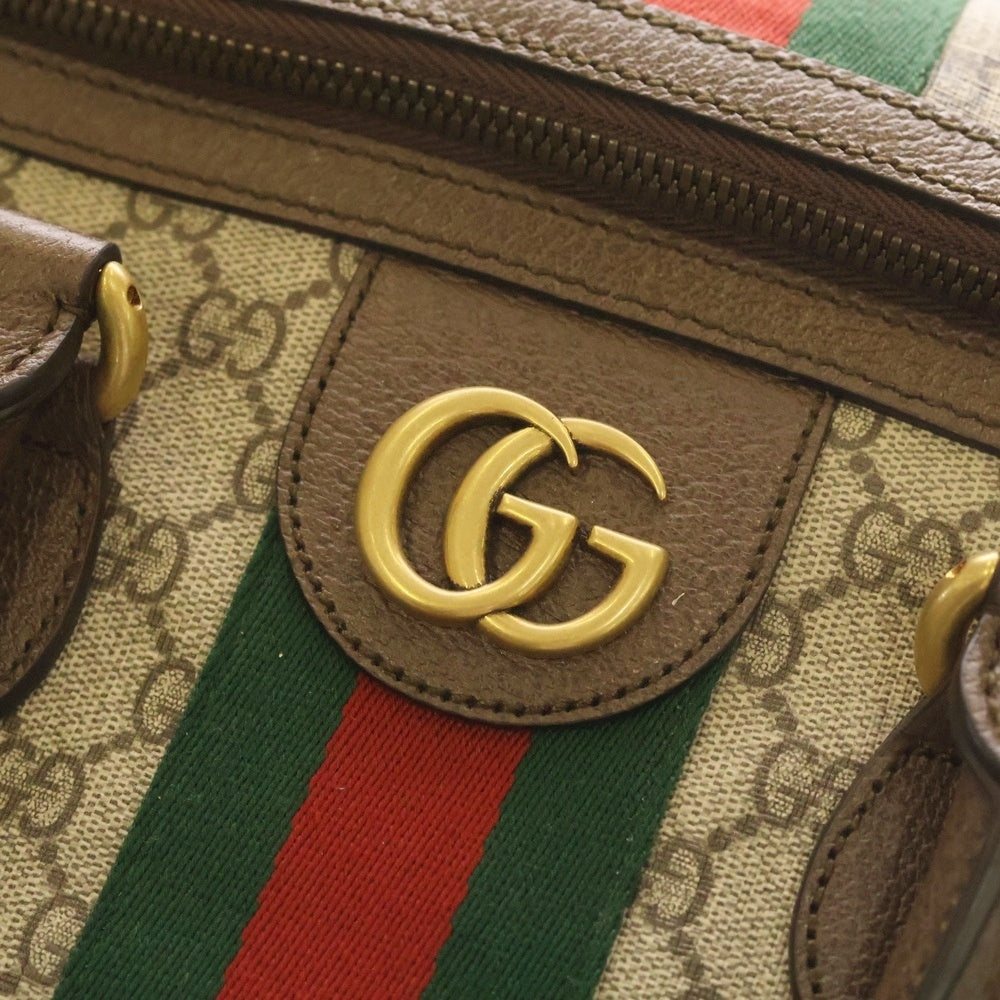 GUCCI(グッチ) オフディア ダッフルバッグ ラージ GGスプリーム シェリーライン ボストンバッグ ブラウン 834460
