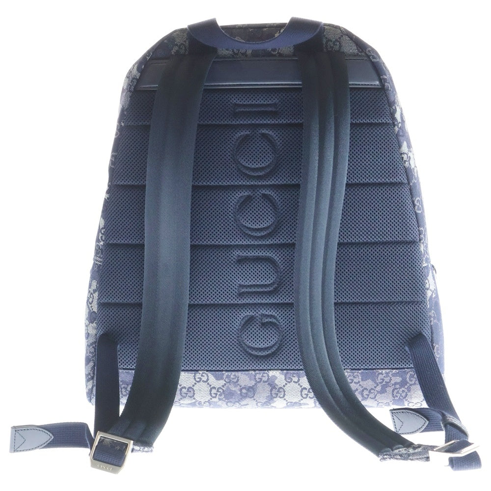 GUCCI(グッチ) GGデニム ラージ バックパック リュックサック ネイビー デニム×レザー 849008 シルバー金具 レディース