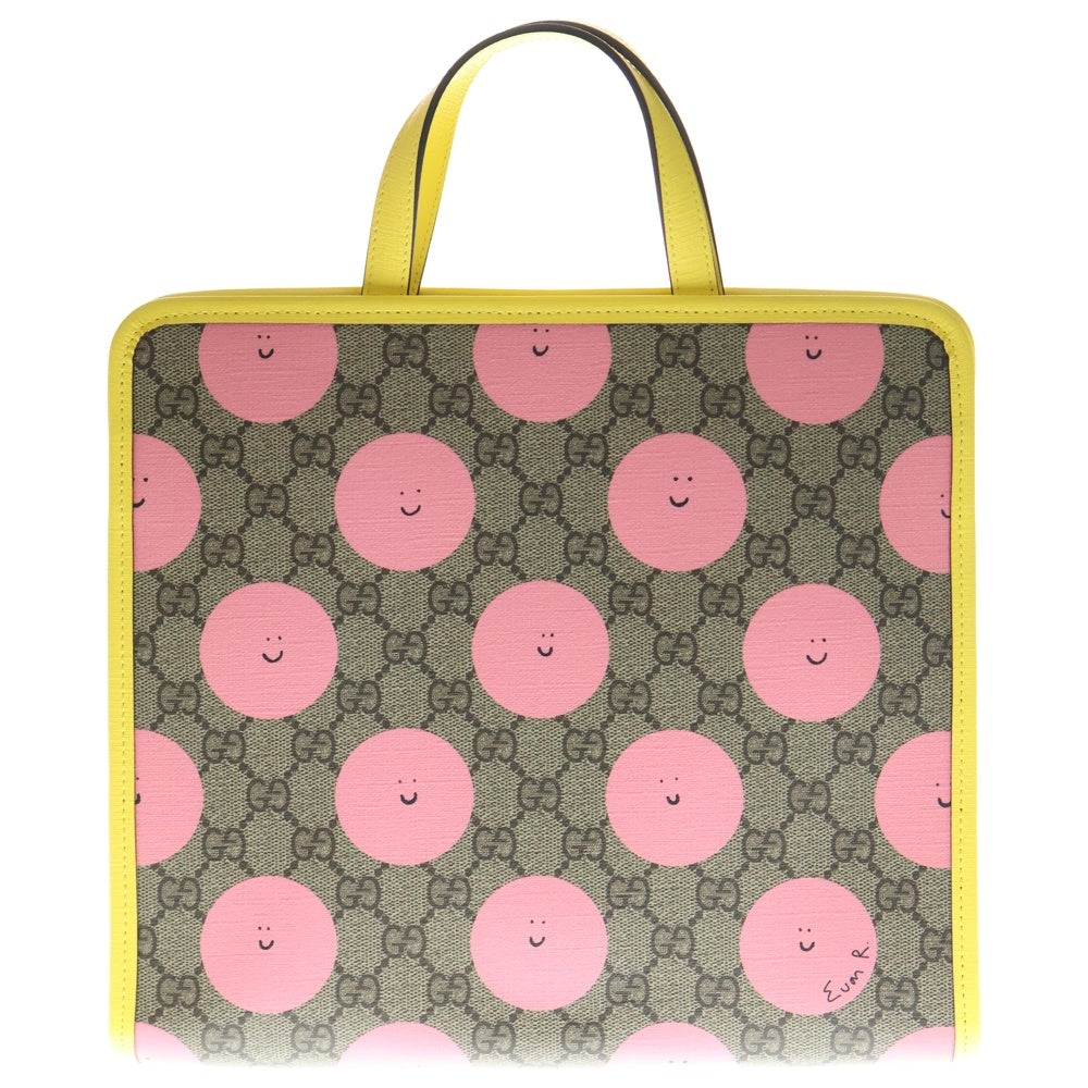 GUCCI(グッチ) GG プリント チルドレンズ トートバッグ ハンドバッグ ベージュ×イエロー レザー×PVC 605614 シルバー金具 レディース