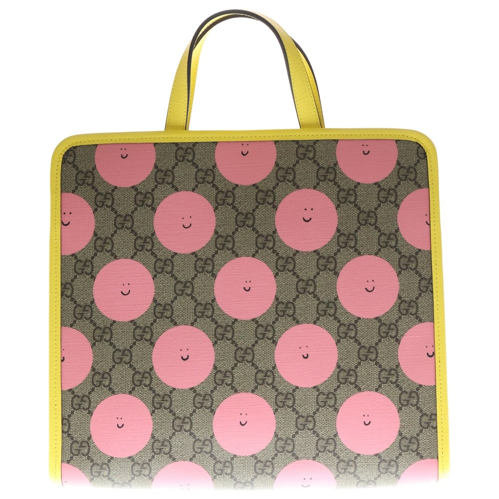 GUCCI(グッチ) GG プリント チルドレンズ トートバッグ ハンドバッグ ベージュ×イエロー レザー×PVC 605614 シルバー金具 レディース