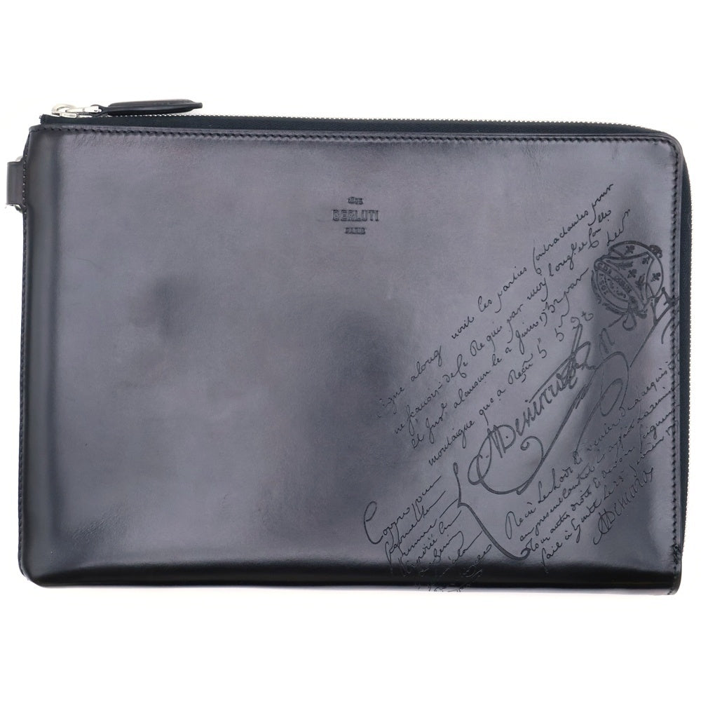 Berluti(ベルルッティ) ニノGM カリグラフィ ブラック レザー ハンドバッグ クラッチバッグ