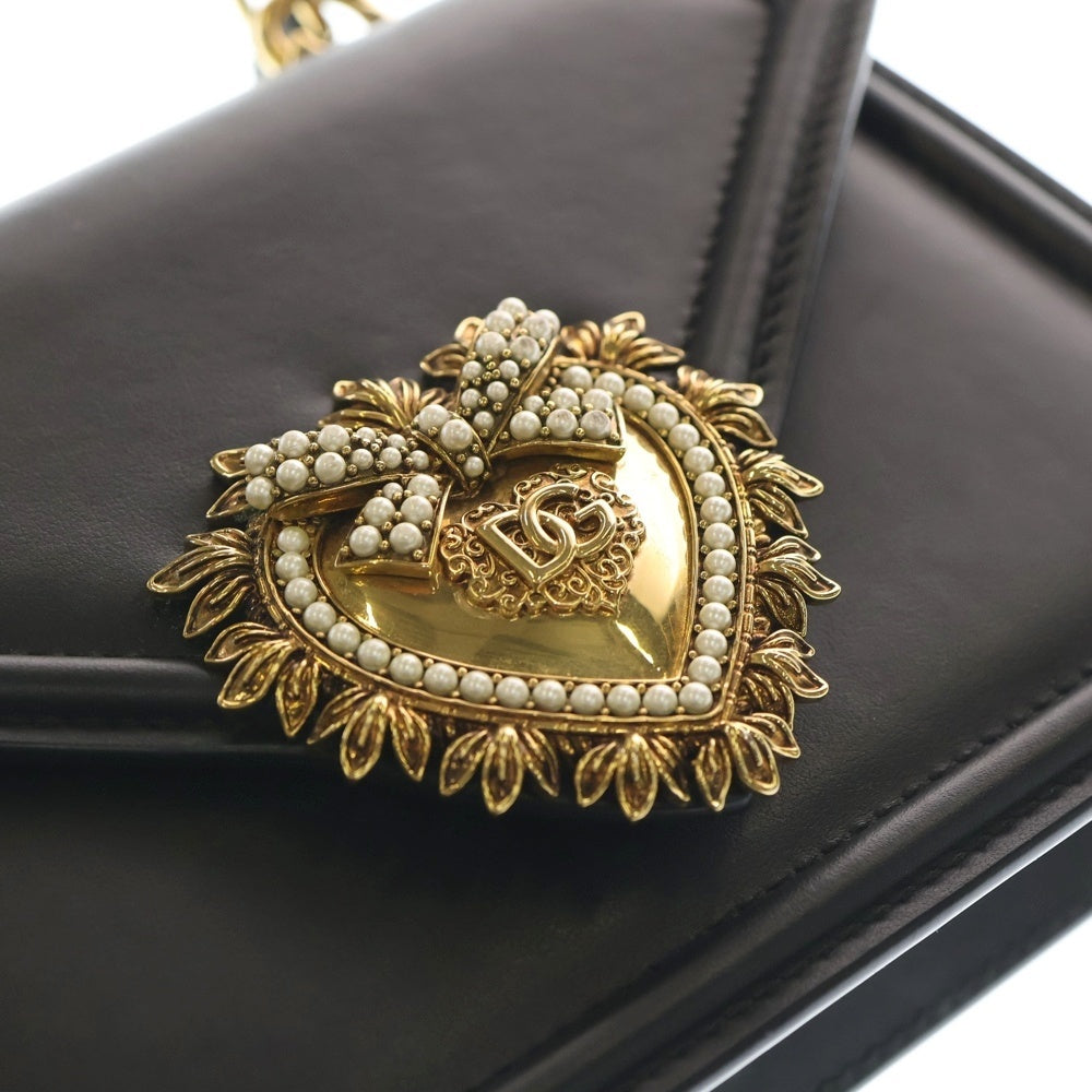 DOLCE & GABBANA(ドルチェアンドガッバーナ) ディヴォーション チェーンショルダーバッグ ハンドバッグ 2WAYバッグ ブラック レザー BB6711 ゴールド金具 レディース