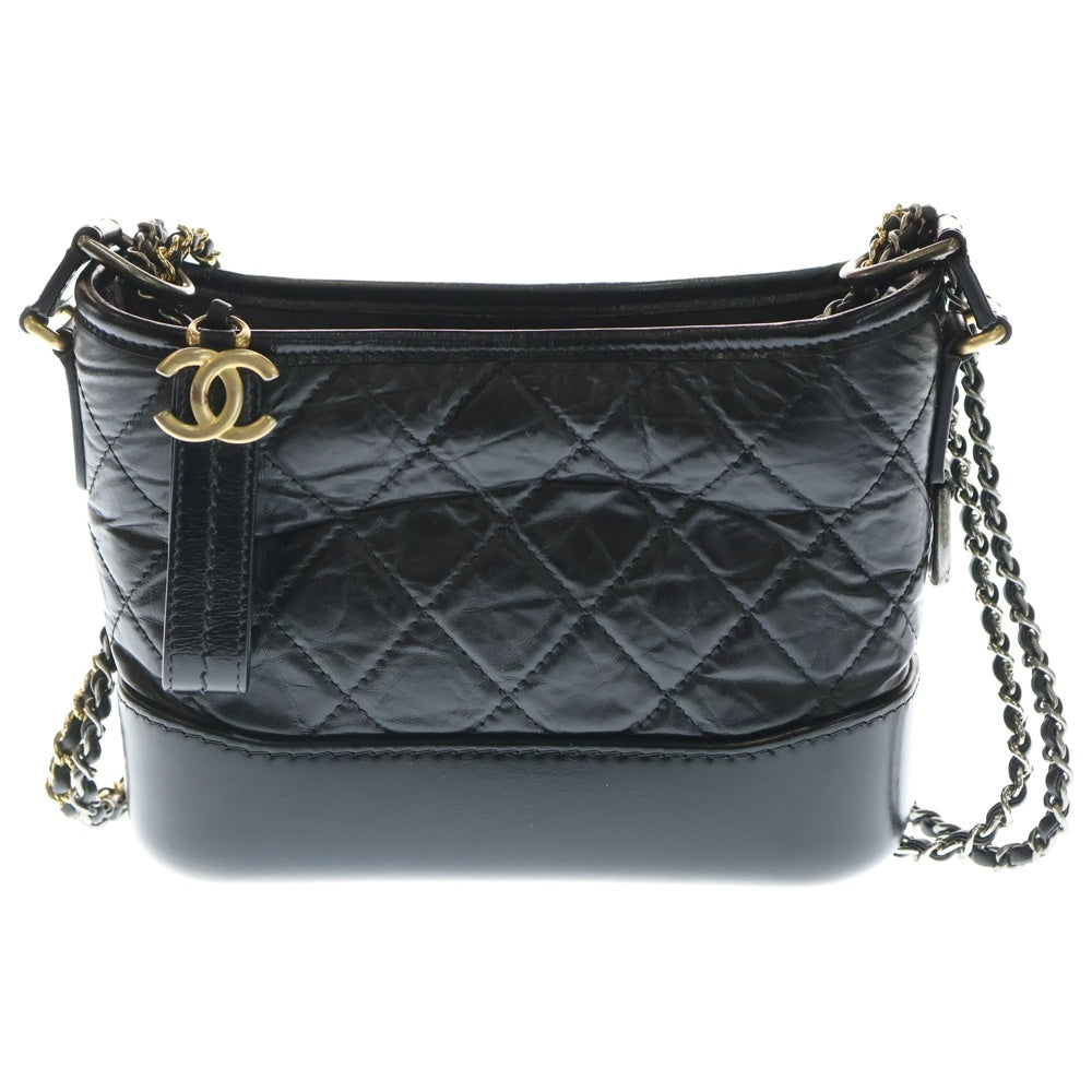 CHANEL(シャネル) ガブリエルドゥ チェーンショルダーバッグ ラムスキン シルバー×ゴールド金具 ブラック レディース