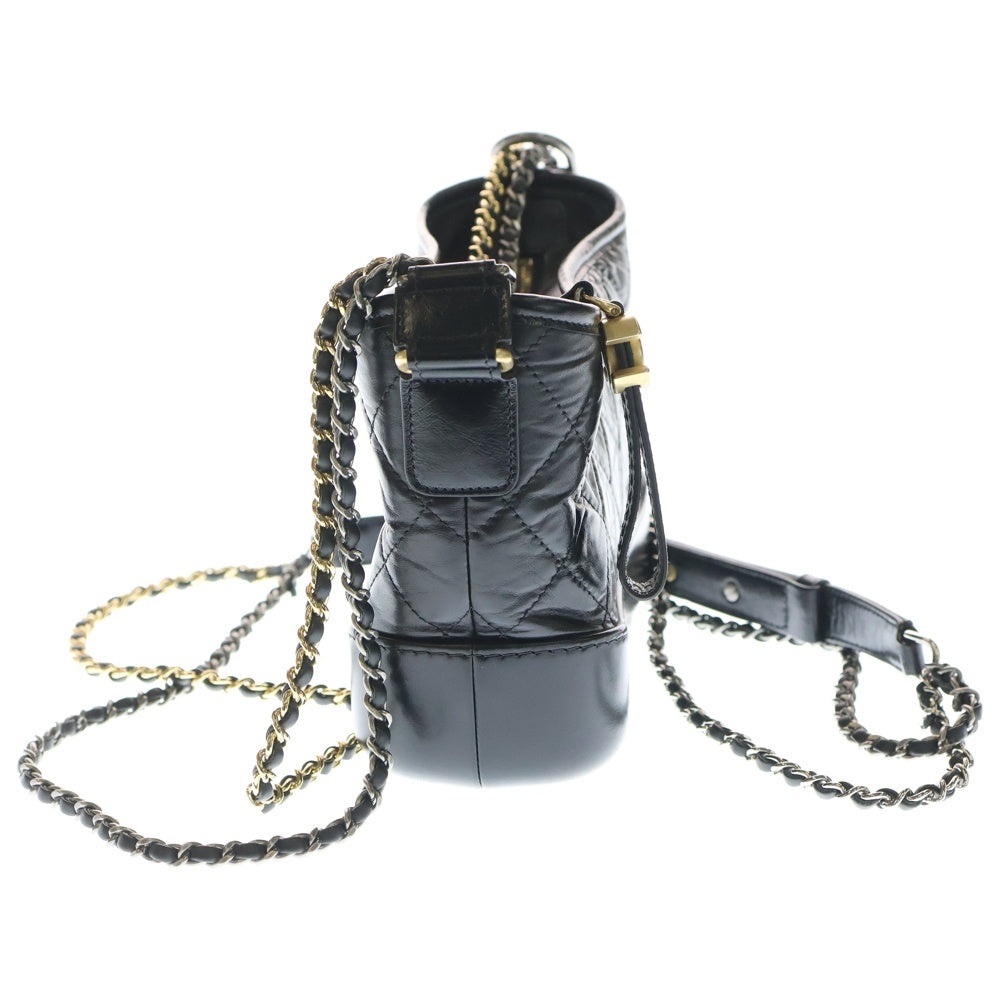 CHANEL(シャネル) ガブリエルドゥ チェーンショルダーバッグ ラムスキン シルバー×ゴールド金具 ブラック レディース
