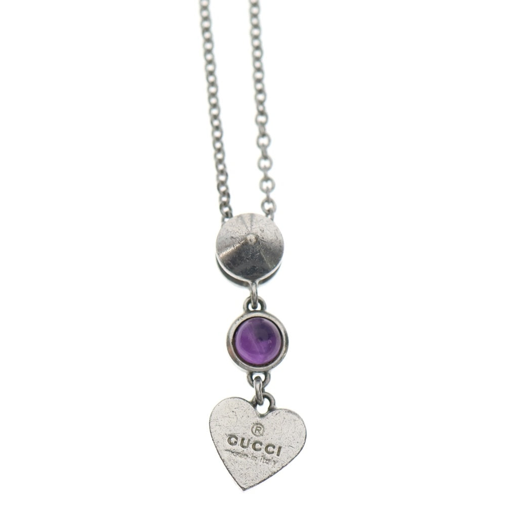 GUCCI(グッチ) ハート ストーン パープル ネックレス ペンダント シルバー レディース