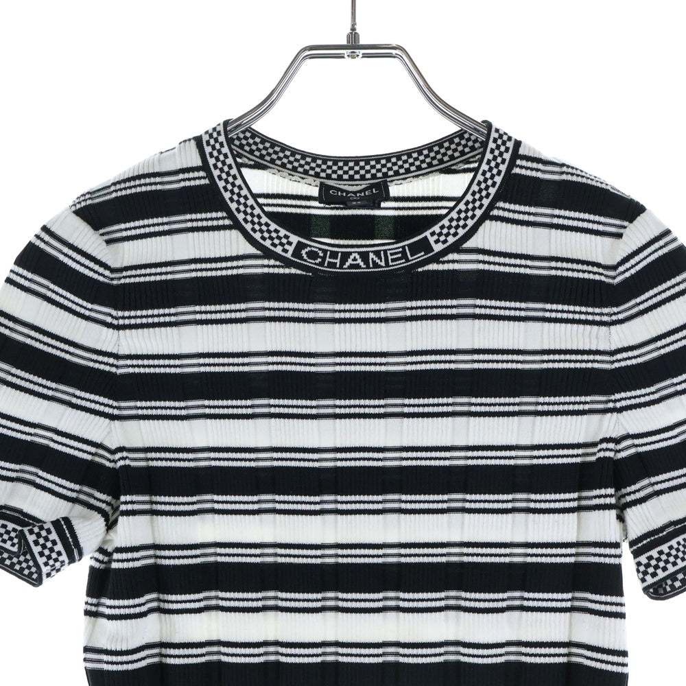 CHANEL(シャネル) ココマークプレート ボーダー ショートスリーブニット レディース
