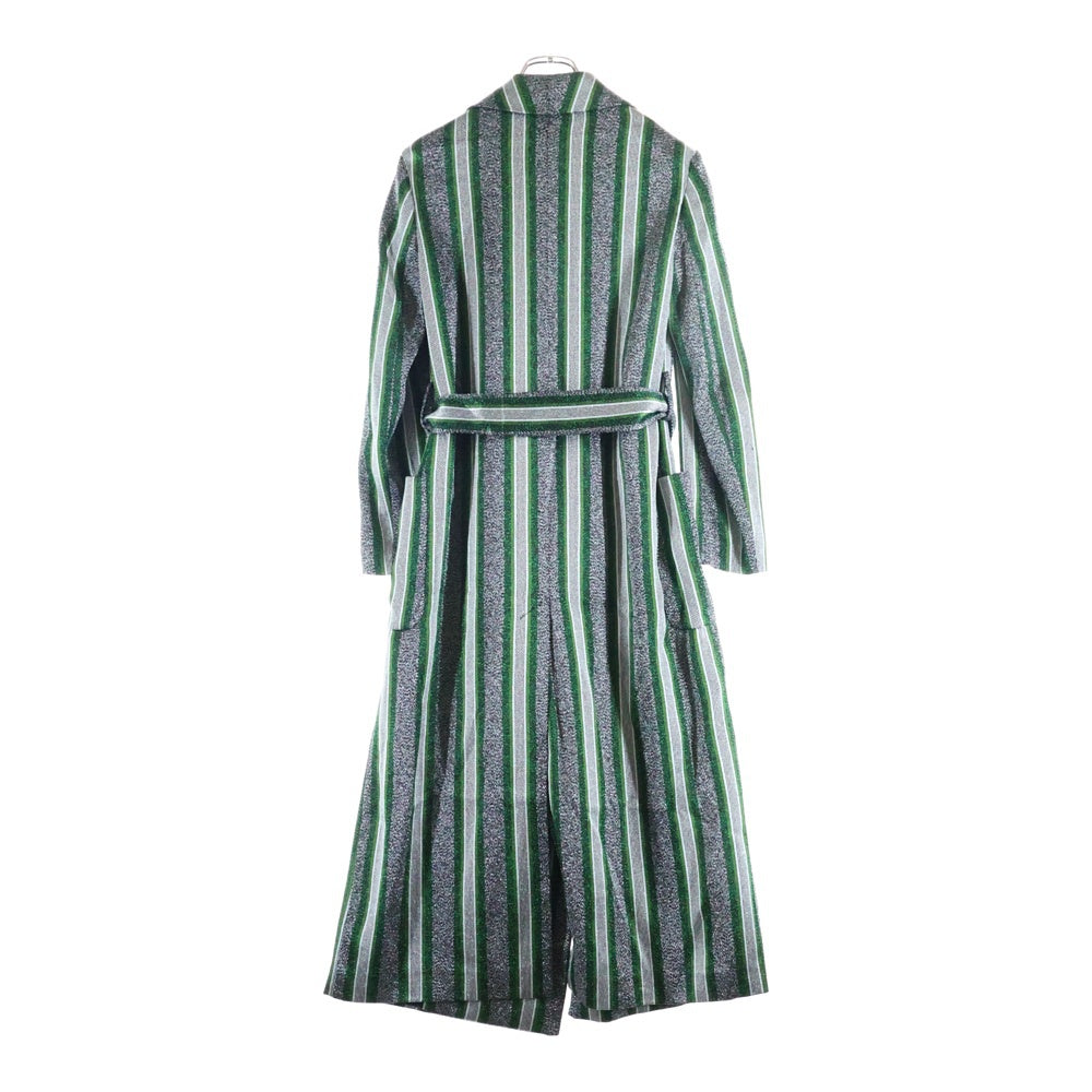 EMPORIO ARMANI(エンポリオアルマーニ) ラメ ストライプ総柄 ジャガード チェスター ロングコート シルバー/グリーン レディース
