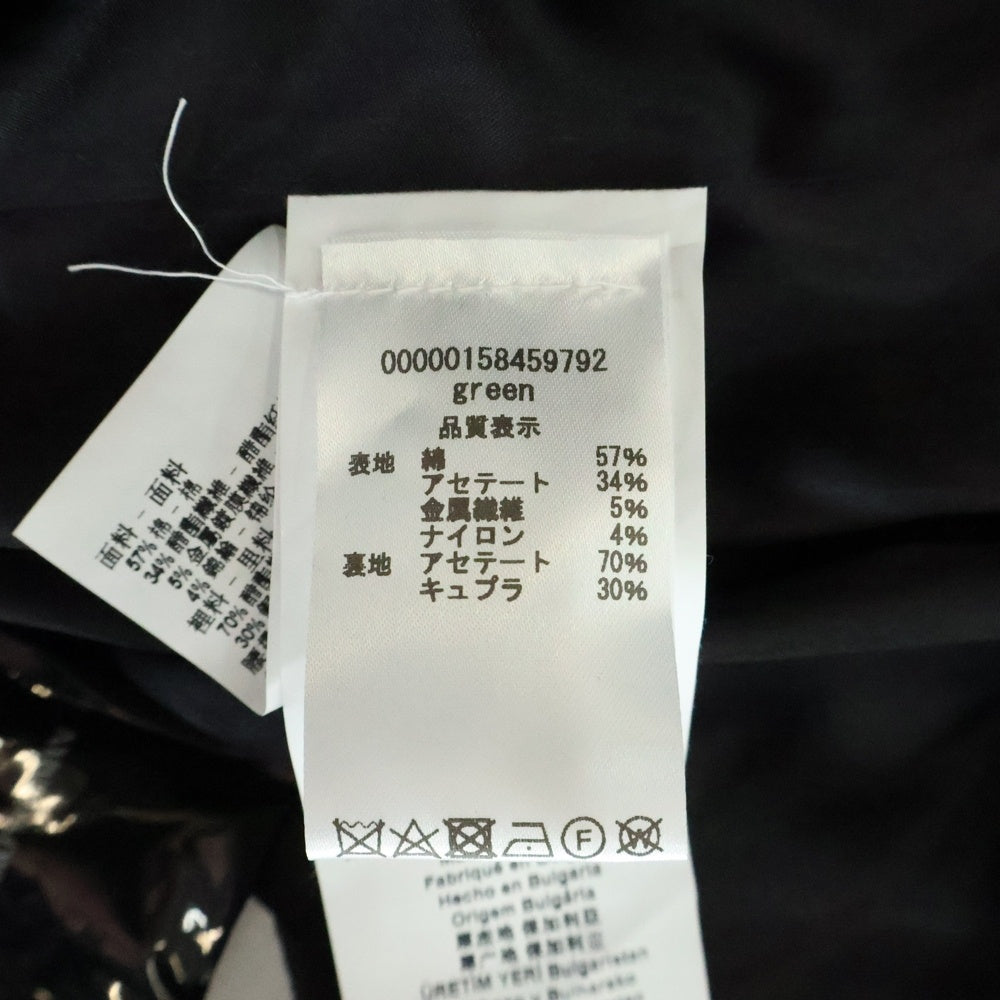 EMPORIO ARMANI(エンポリオアルマーニ) ラメ ストライプ総柄 ジャガード チェスター ロングコート シルバー/グリーン レディース