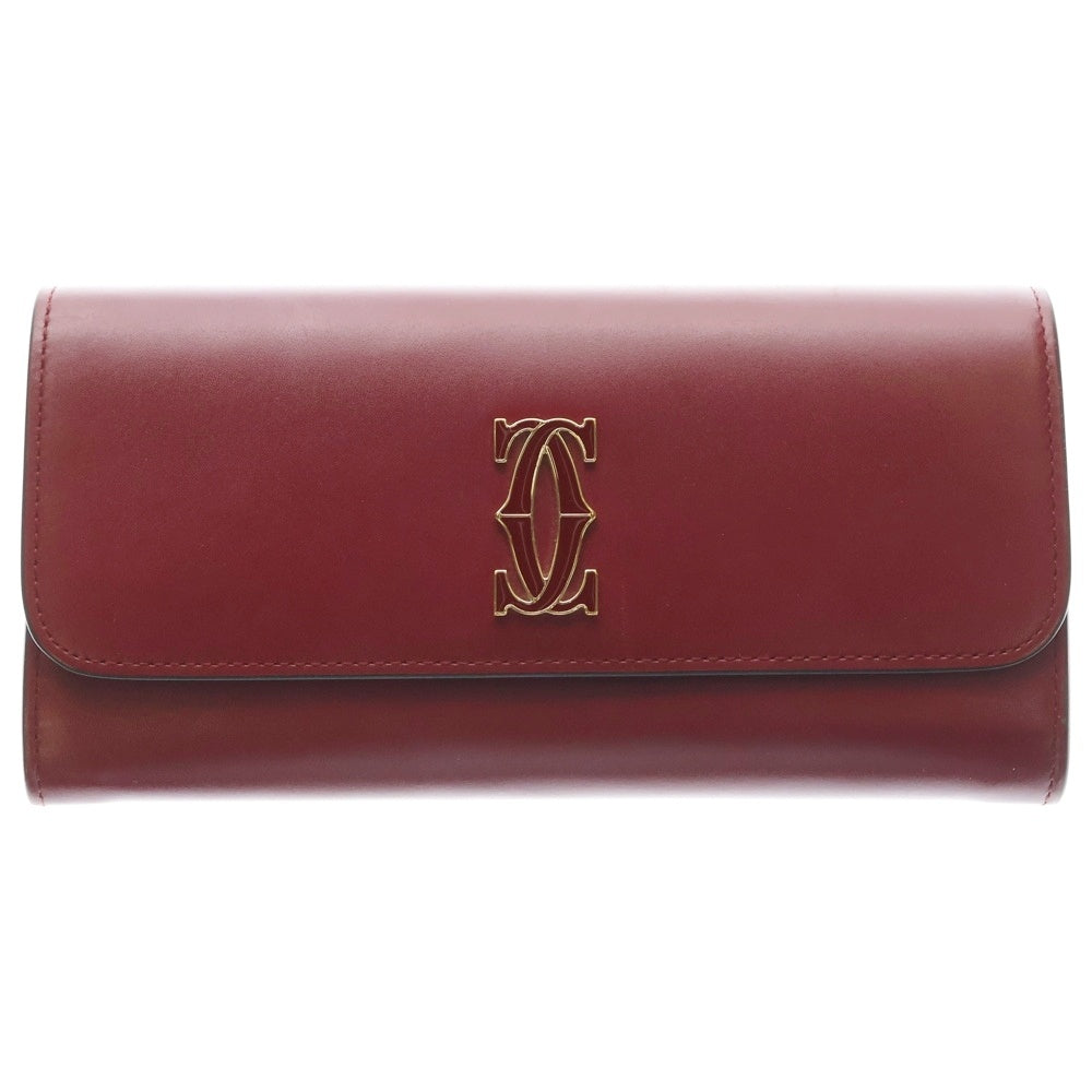 Cartier(カルティエ) ドゥーブルC ロングウォレット 二つ折り長財布 ボルドー レザー レディース