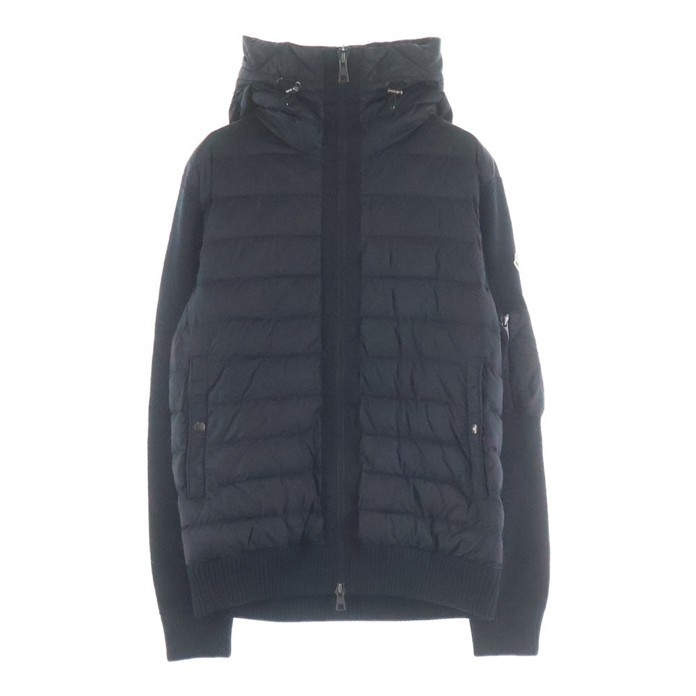 MONCLER(モンクレール) 24AW ワッペンロゴ ニット切り替え フーデッド ジップアップ ダウンジャケット ブラック J20919B50800
