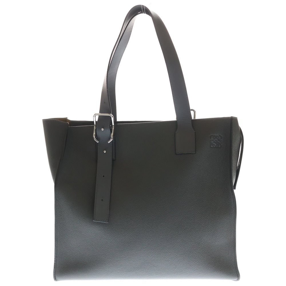 LOEWE(ロエベ) バックル トートバッグ ハンドバッグ ダークグレー レザー シルバー金具