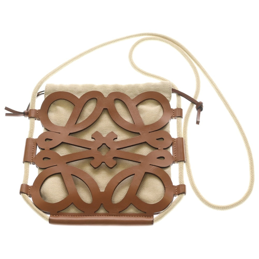 LOEWE(ロエベ) アナグラム カット ショルダーバッグ 巾着バッグ ミニバッグ ブラウン×ベージュ レディース
