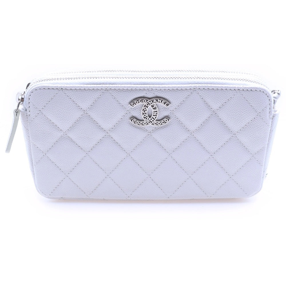 CHANEL(シャネル) マトラッセ チェーンウォレット ホワイト キャビアスキン シルバー金具 AP3837 レディース