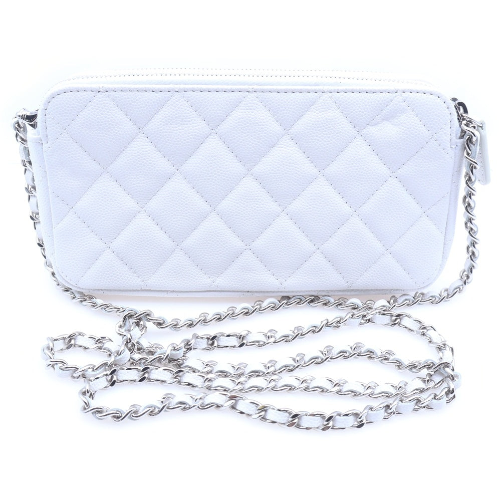 CHANEL(シャネル) マトラッセ チェーンウォレット ホワイト キャビアスキン シルバー金具 AP3837 レディース