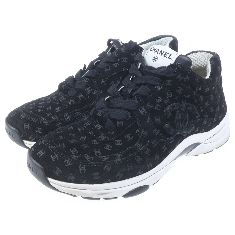 CHANEL(シャネル) ココマーク総柄 スエードレザー レースアップ ローカットシューズ スニーカー ブラック レディース
