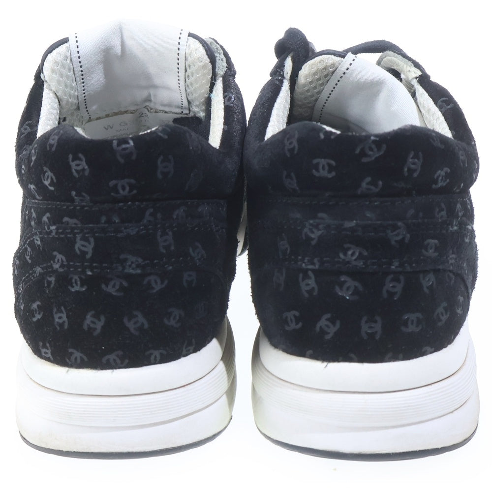 CHANEL(シャネル) ココマーク総柄 スエードレザー レースアップ ローカットシューズ スニーカー ブラック レディース