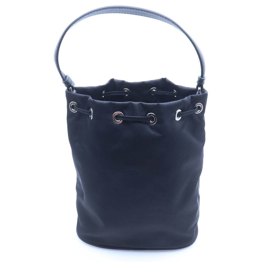 PRADA(プラダ) リナイロン トライアングルロゴ ラインストーンバケットバッグ 2WAYバッグ ショルダーバッグ ハンドバッグ ブラック ナイロン 1BE067 シルバー金具 レディース