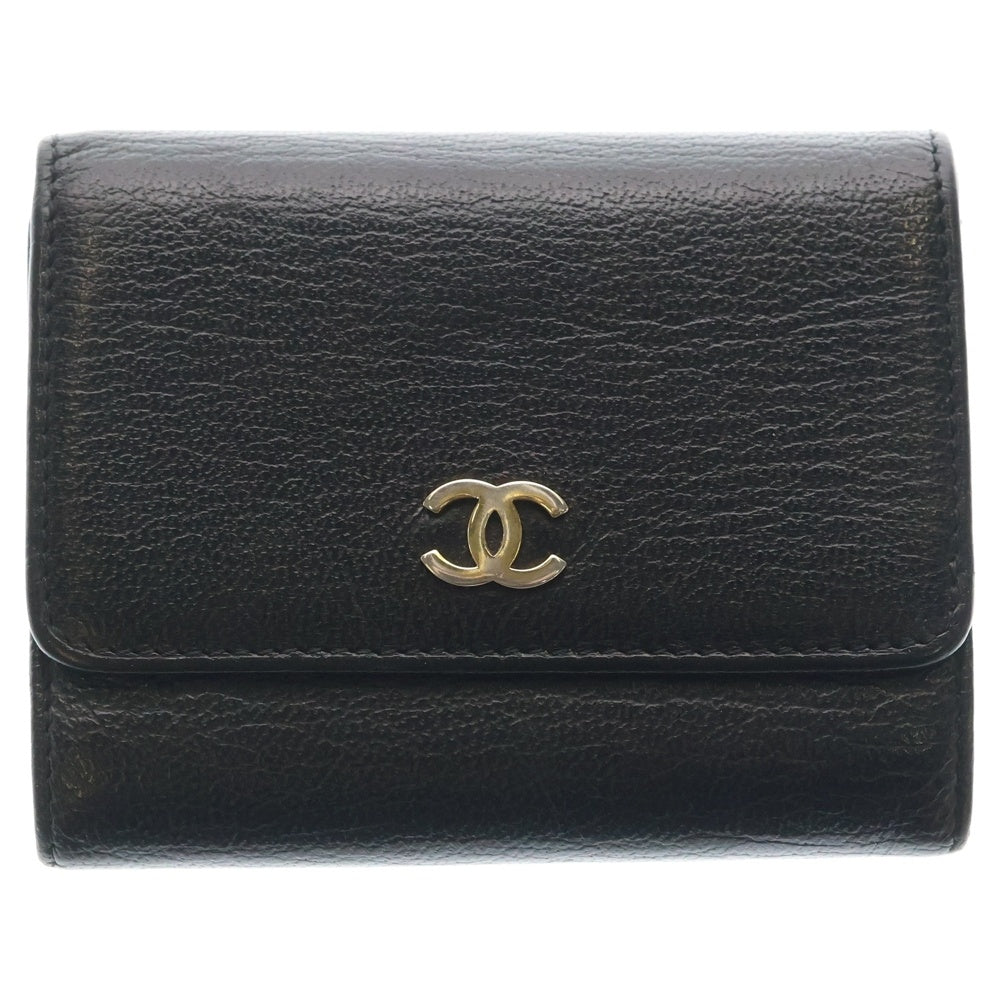 CHANEL(シャネル) ココマーク コインケース カードケース 名刺入れ 三つ折り財布 ブラック ソフトキャビア ゴールド金具 レディース