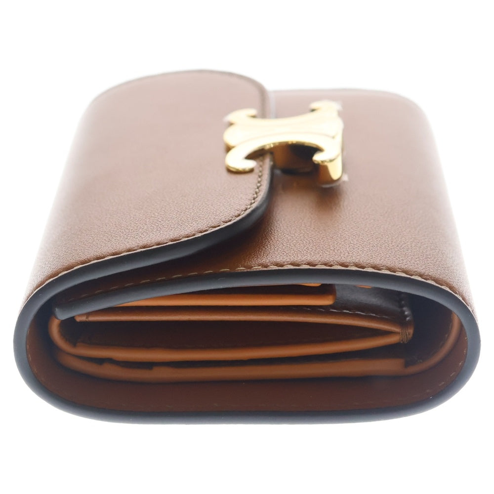 CELINE(セリーヌ) トリオンフ 三つ折り財布 コンパクトウォレット コインケース ブラウン レザー ゴールド金具 レディース