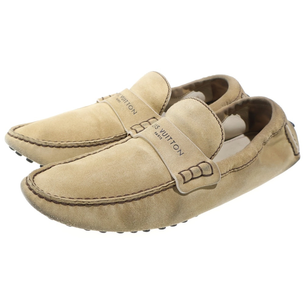 LOUIS VUITTON(ルイヴィトン) スエードレザー ロゴ ドライビングシューズ ローファー ベージュ レディース