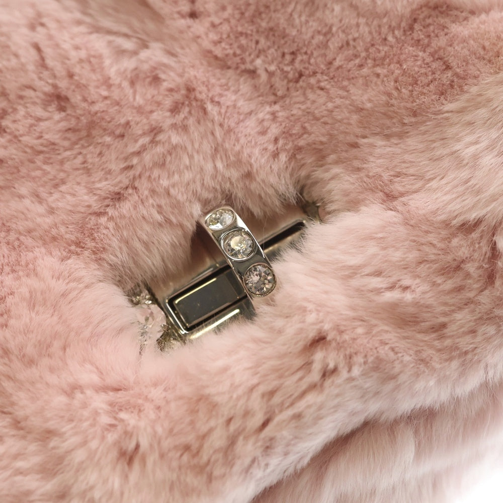 miumiu(ミュウミュウ) クリスタル ラビットファー チェーンショルダーバッグ ハンドバッグ ピンク シルバー金具 レディース