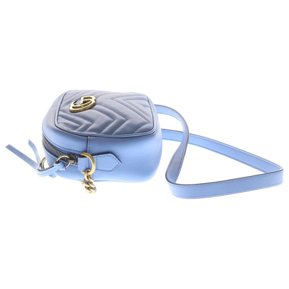 GUCCI(グッチ) GGマーモント キルティングミニバッグ チェーンバッグ ライトブルー レザー 448065 ゴールド金具 レディース
