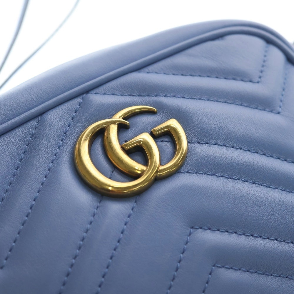 GUCCI(グッチ) GGマーモント キルティングミニバッグ チェーンバッグ ライトブルー レザー 448065 ゴールド金具 レディース